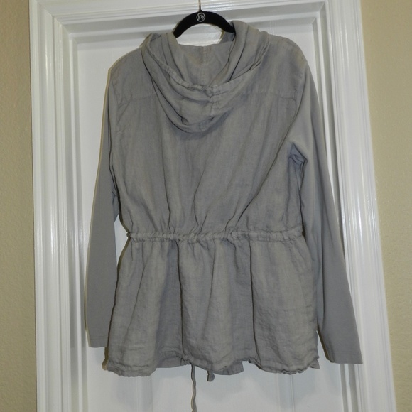 Flax Linen Button Front Hooded Jacket Drawstring Waist - Picture 7 of 12